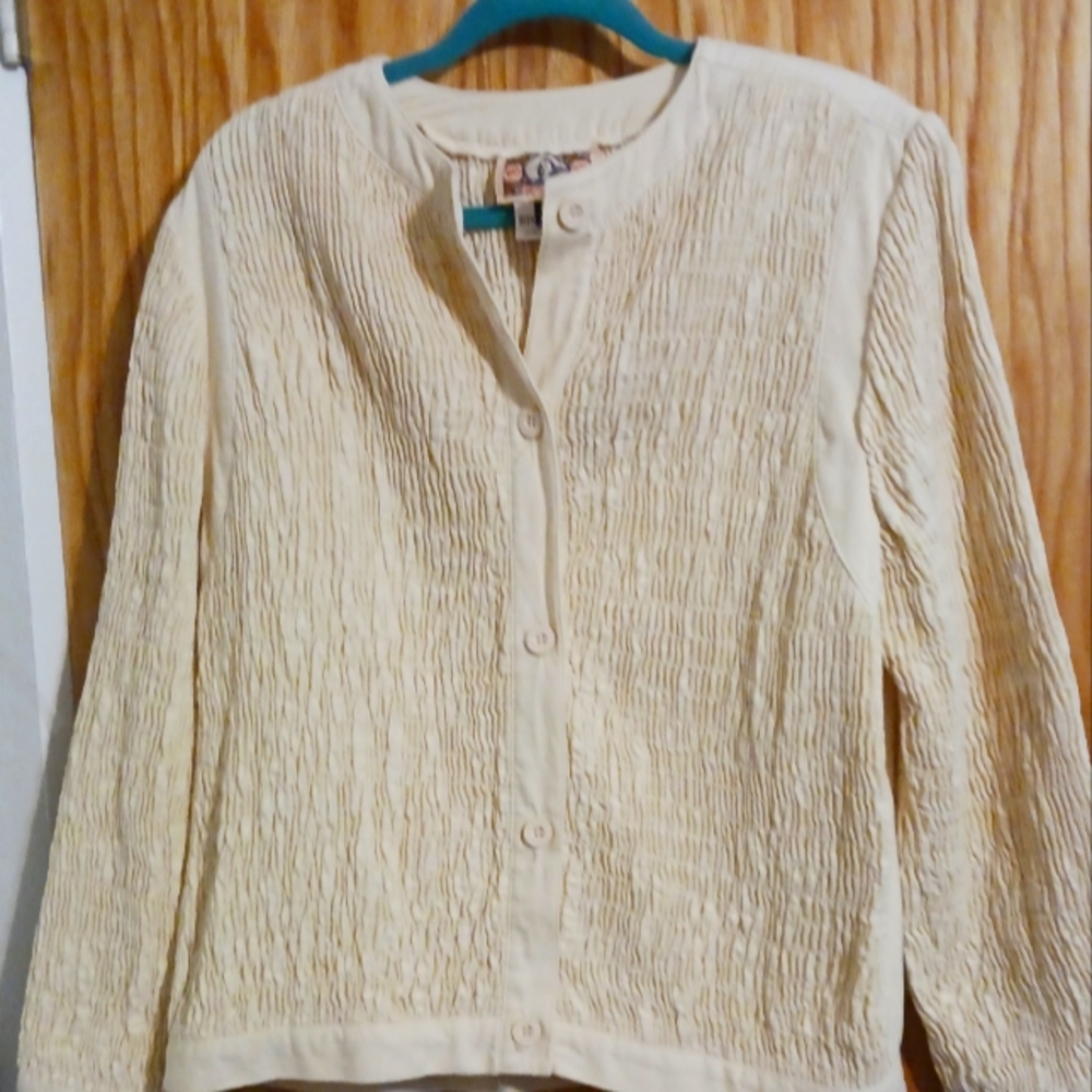 5 For $25$! !Gene Ewing BIS Cotton Pleated Jacket Button  Wm  Size 12- BONE